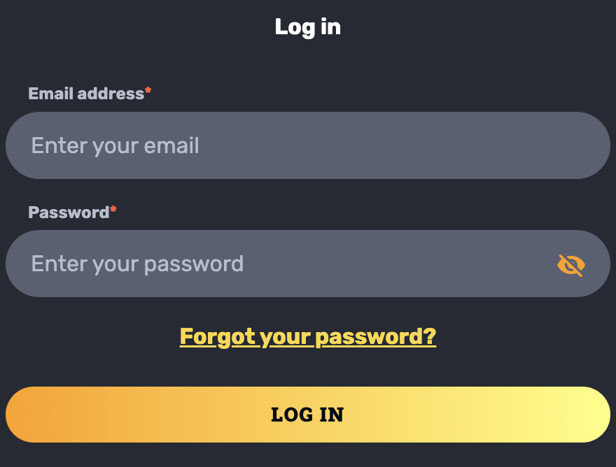 Log in form at Rocket Play Casino