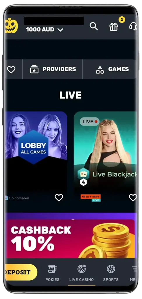 Android interface mobile app at RocketPlay Casino