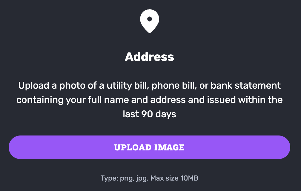 Verification address at RocketPlay